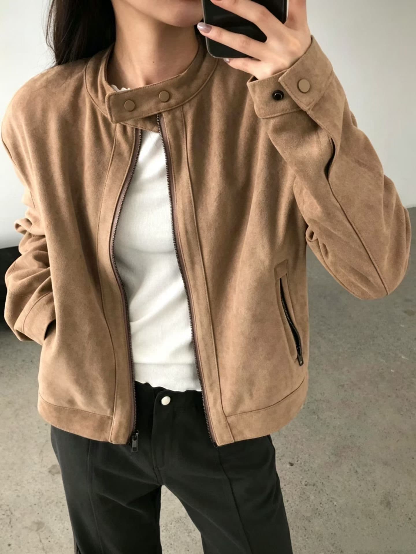 재고 있음 프랑스식 아름다움 라드. 레트로 브라운 색상 시스템 루즈핏 사슴 캐시미어 야구 유니폼 잘 생긴 오토바이 재킷