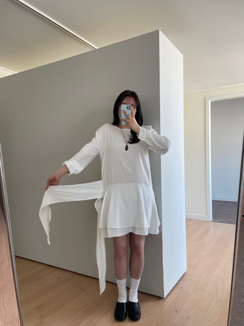 재고 있음 한국 chic 가을 새로운 쉬폰 긴팔 허리 수축 레이스업 드레스 상세 이미지 7