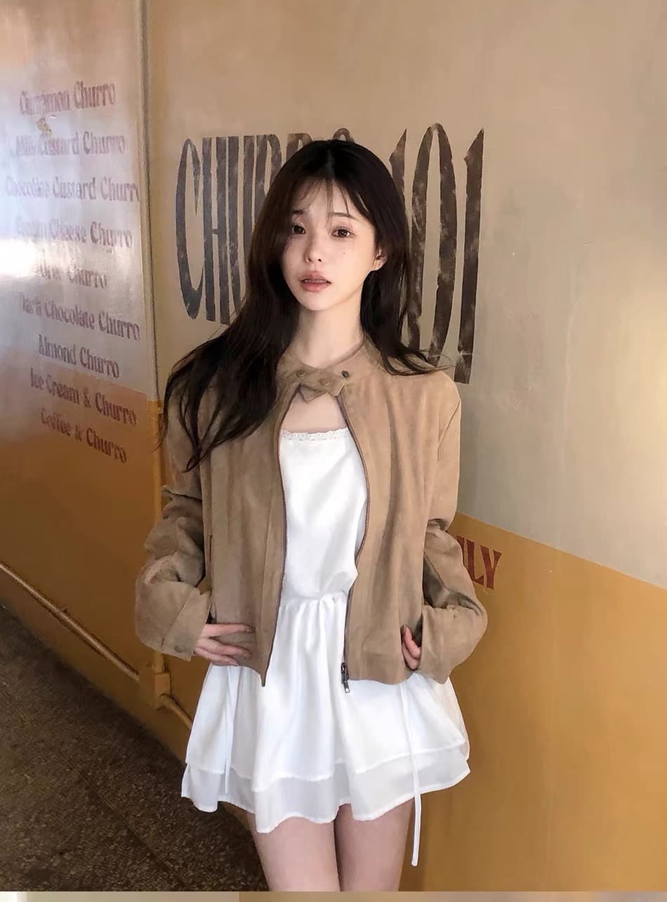 재고 있음 프랑스식 아름다움 라드. 레트로 브라운 색상 시스템 루즈핏 사슴 캐시미어 야구 유니폼 잘 생긴 오토바이 재킷
