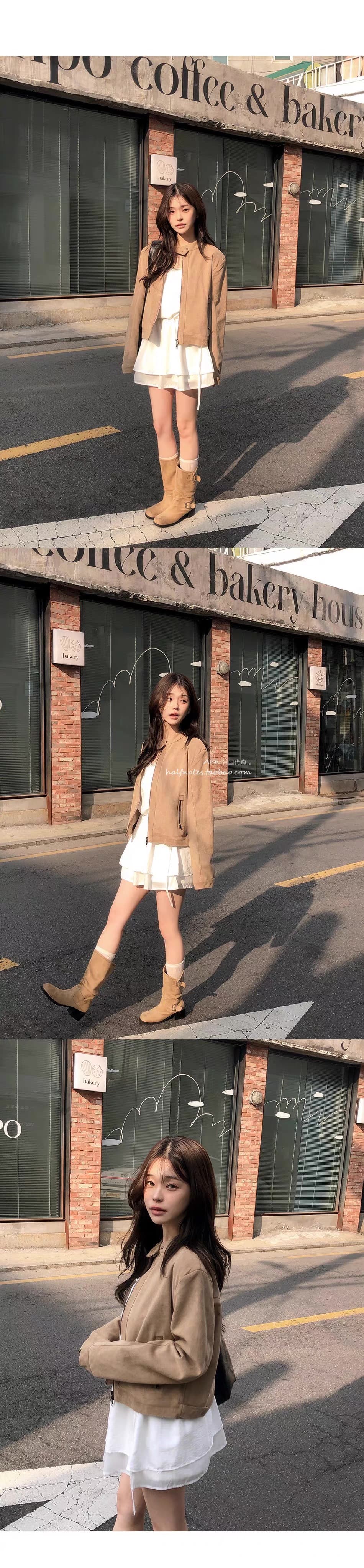 재고 있음 프랑스식 아름다움 라드. 레트로 브라운 색상 시스템 루즈핏 사슴 캐시미어 야구 유니폼 잘 생긴 오토바이 재킷 상세 이미지 4