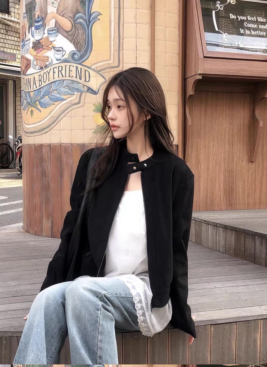 재고 있음 프랑스식 아름다움 라드. 레트로 브라운 색상 시스템 루즈핏 사슴 캐시미어 야구 유니폼 잘 생긴 오토바이 재킷 상세 이미지 7