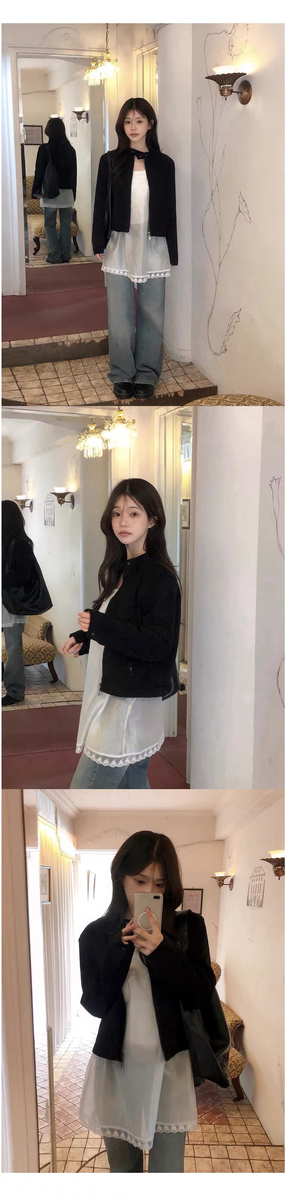 재고 있음 프랑스식 아름다움 라드. 레트로 브라운 색상 시스템 루즈핏 사슴 캐시미어 야구 유니폼 잘 생긴 오토바이 재킷 상세 이미지 9