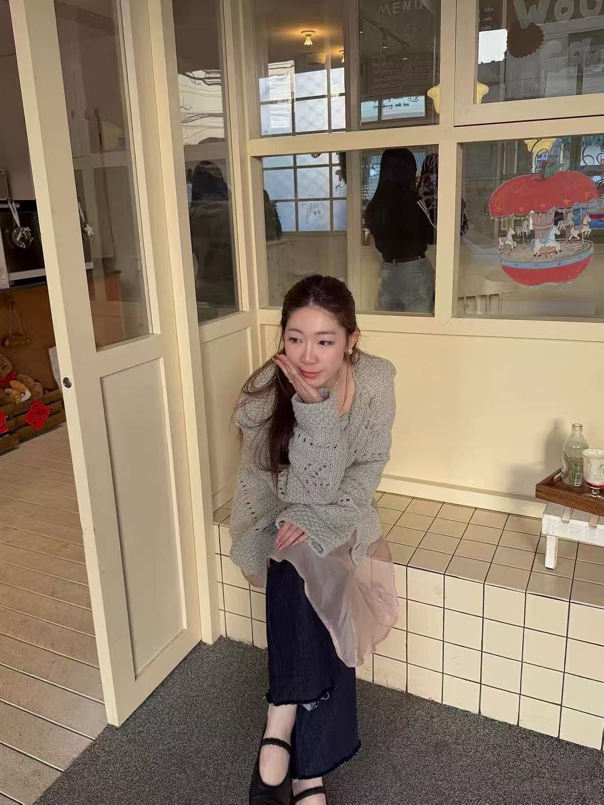 26 가을 겨울 한국 동대문 디자인 센스 홀로우 아웃 폴로 칼라 단색 니트 오픈 가디건 두꺼운 스웨터 코트 상세 이미지 27
