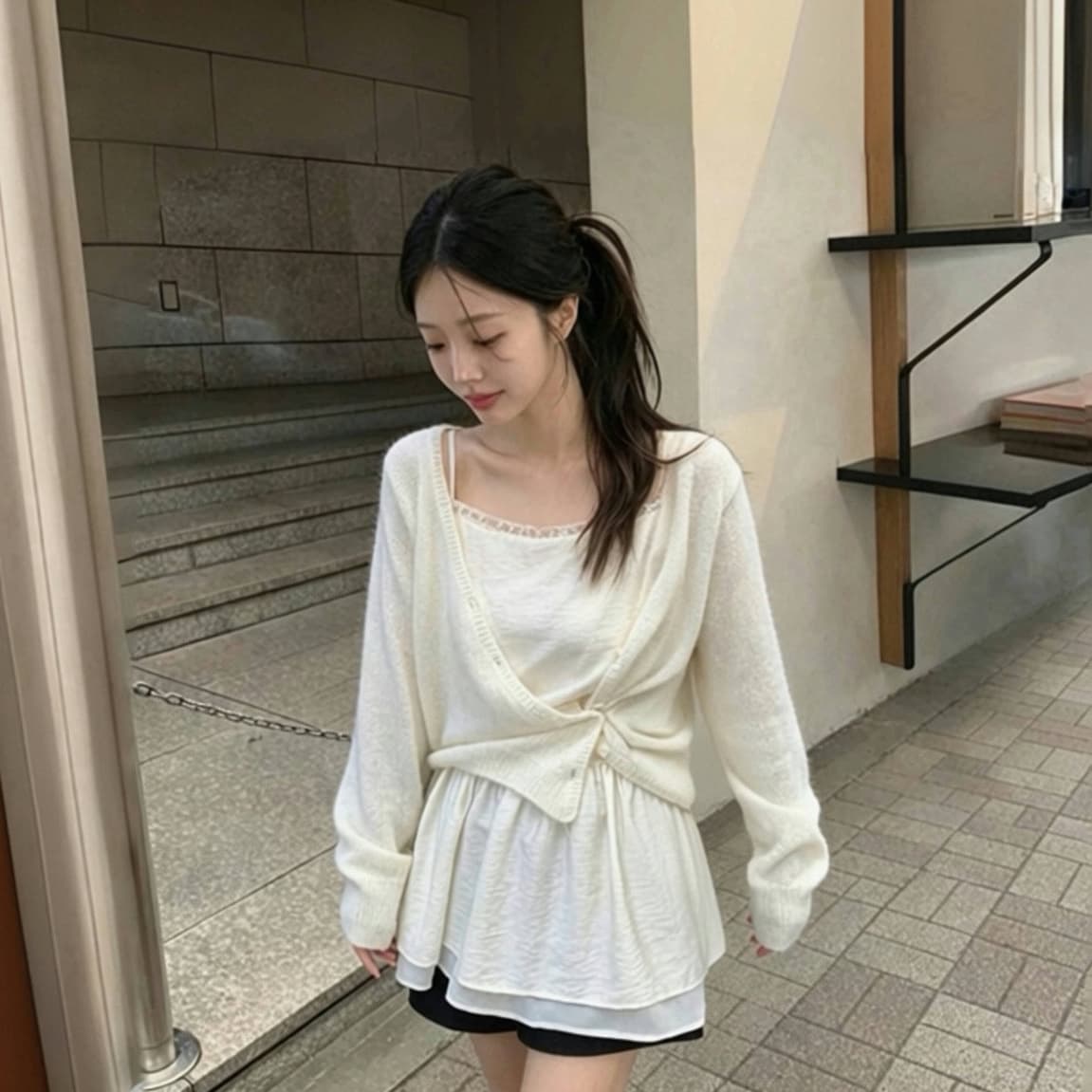 재고 있음 한국 chic 가을 새로운 달콤함 경 사진 버클 다용도 긴팔 니트 스웨터 상세 이미지 26