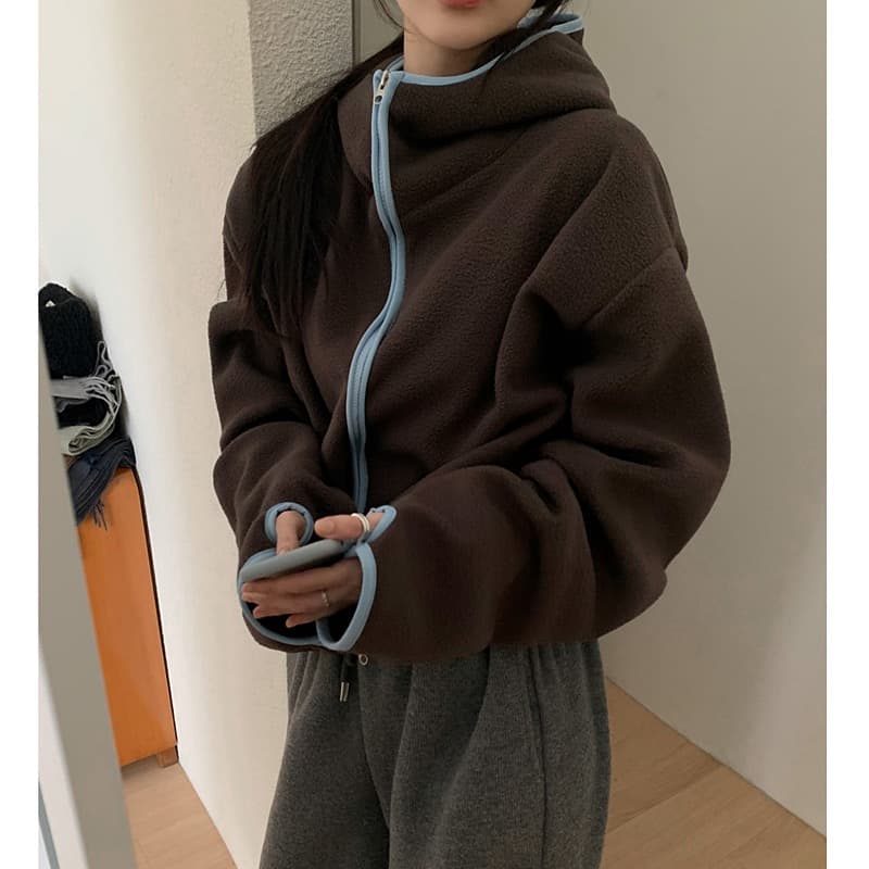 있음 선적 chic 한국 스타일 양면 플리스 후드 카디건 코트 상세 이미지 5