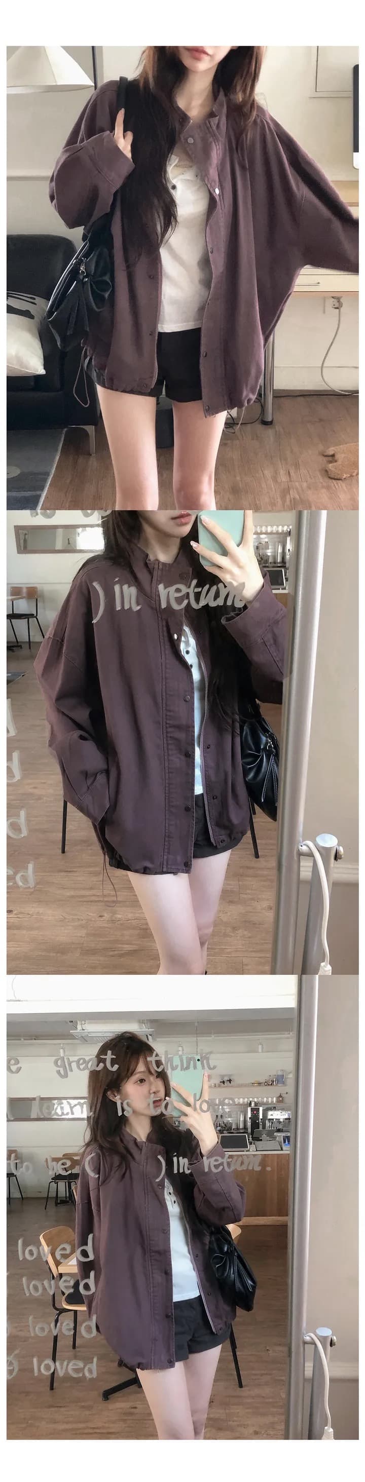 있음 선적 chic 한국 스타일 양면 플리스 후드 카디건 코트 상세 이미지 7