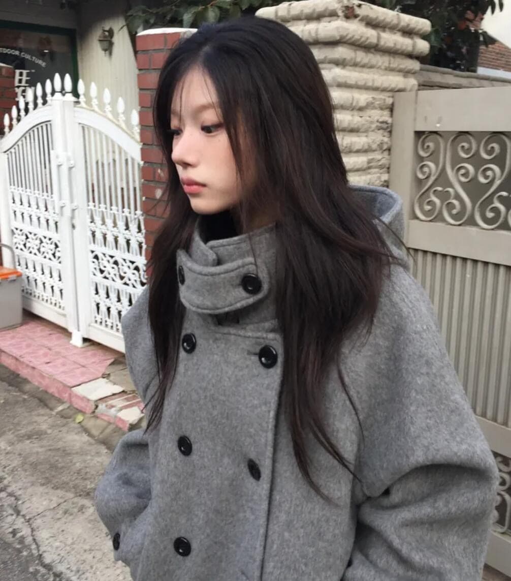 재고 있음 chic 한국 스타일 모직 이중 버튼 후드 플러스 면 보온 재킷 상세 이미지 19