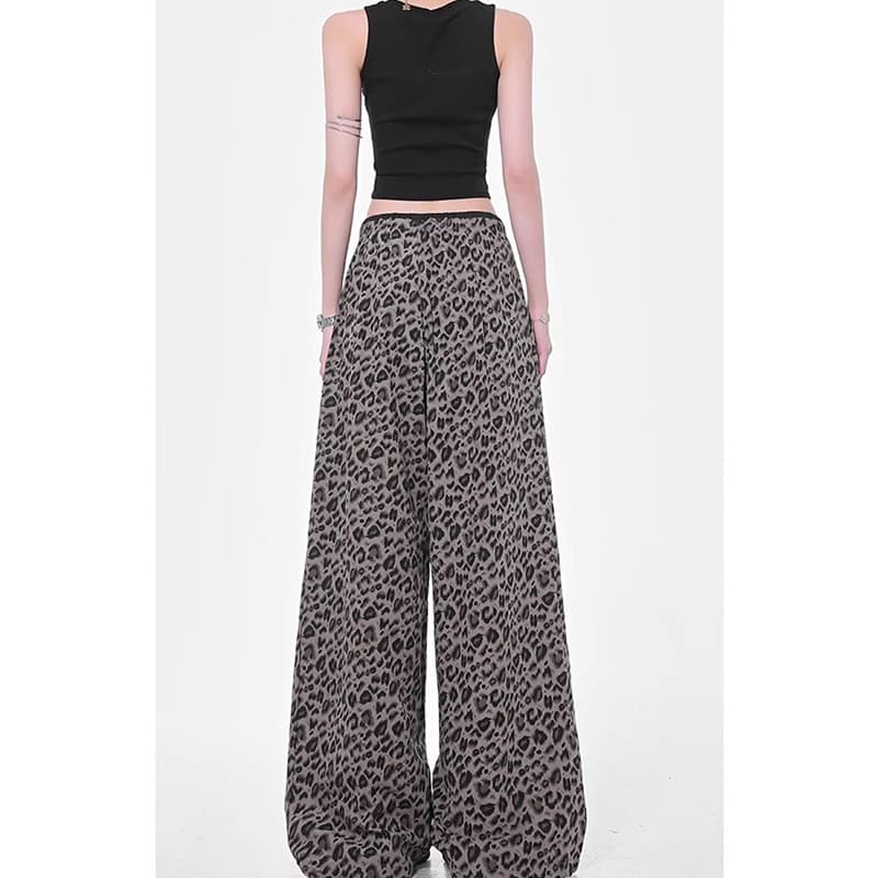 아메리칸 개미 레오파드 무늬 펌프 로프 허리밴드 캐주얼 바지 여성 봄 루즈핏 캐주얼 다용도 슬림해 보이는 스트리트 댄스 넓은 다리 길이 바지 상세 이미지 6