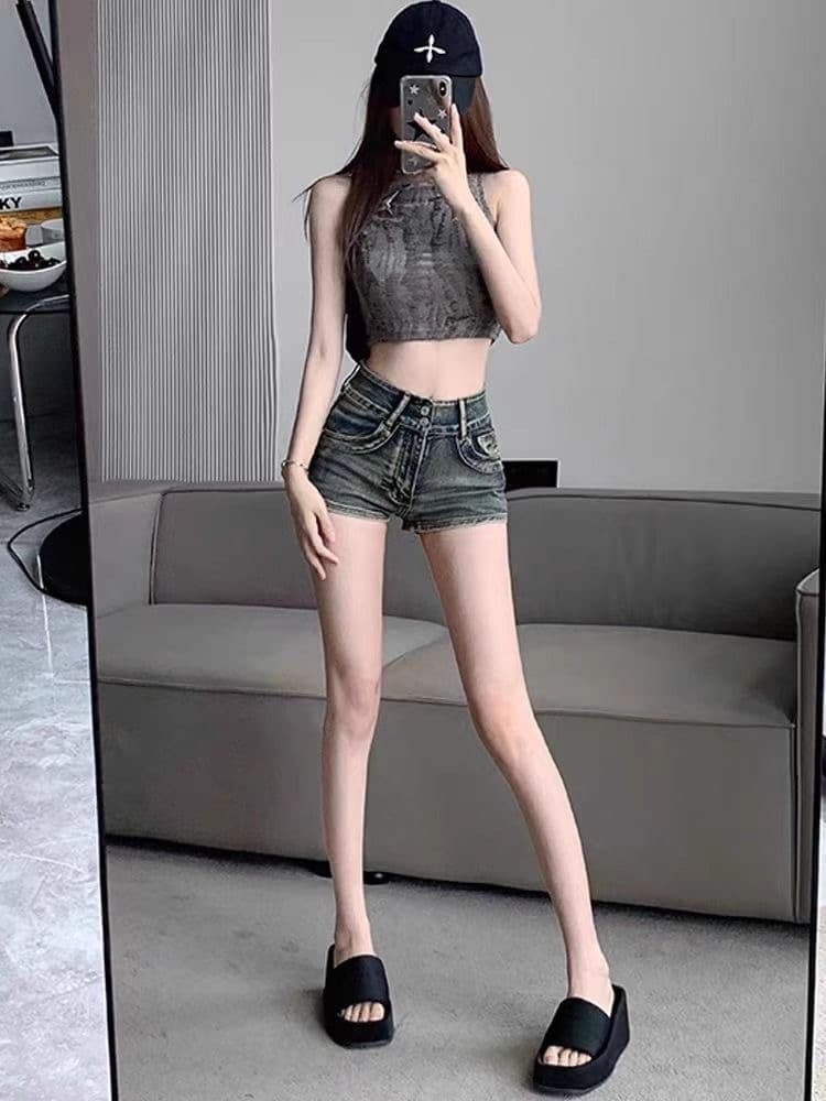 아메리칸 핫걸 레트로 데님 초단바지 여성 여름 2026 새로운 슬림해 보이는 타이트 스커트 와이드 레그 팬츠 거친 가장자리 뜨거운 바지 상세 이미지 6