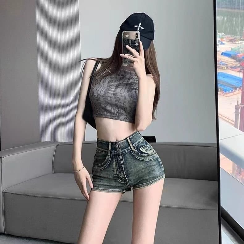 아메리칸 핫걸 레트로 데님 초단바지 여성 여름 2026 새로운 슬림해 보이는 타이트 스커트 와이드 레그 팬츠 거친 가장자리 뜨거운 바지 상세 이미지 7