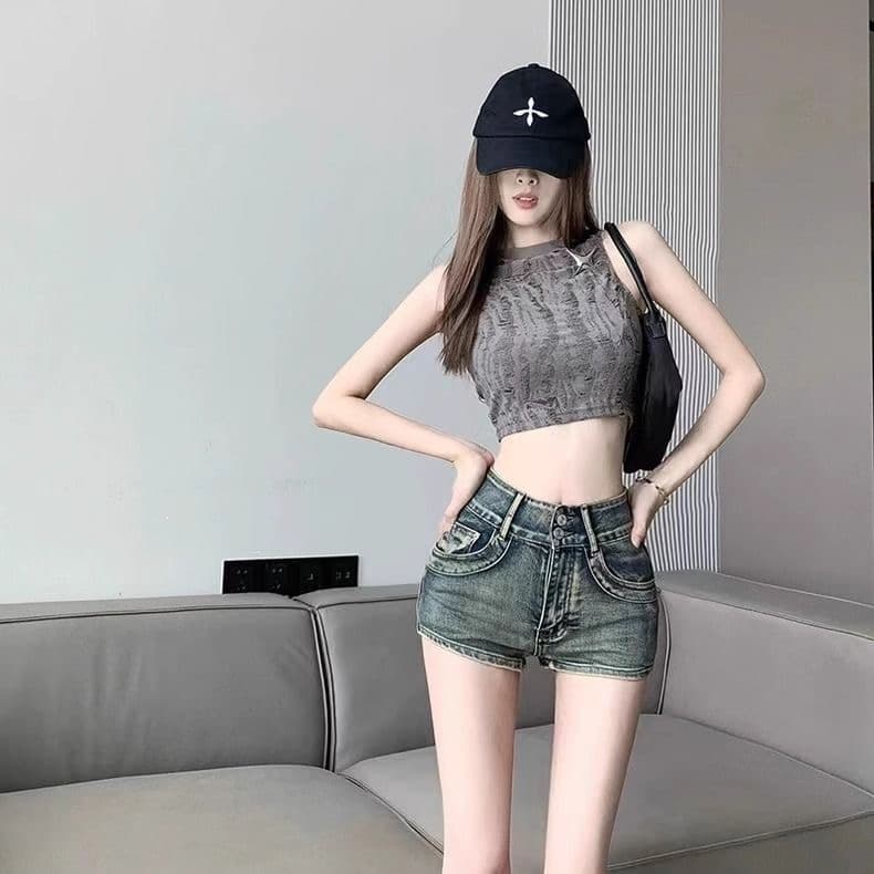 아메리칸 핫걸 레트로 데님 초단바지 여성 여름 2026 새로운 슬림해 보이는 타이트 스커트 와이드 레그 팬츠 거친 가장자리 뜨거운 바지 상세 이미지 10