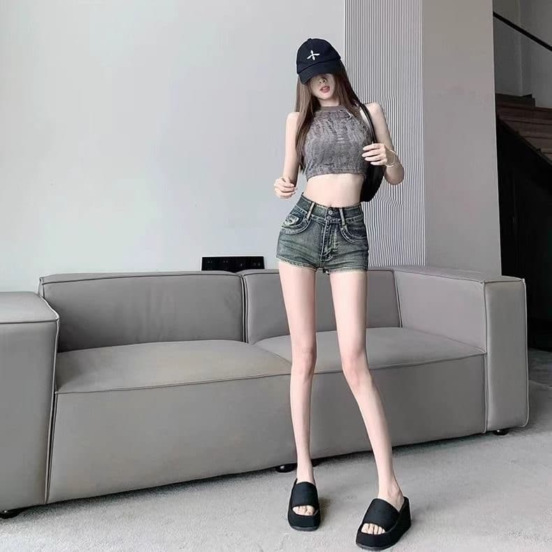 아메리칸 핫걸 레트로 데님 초단바지 여성 여름 2026 새로운 슬림해 보이는 타이트 스커트 와이드 레그 팬츠 거친 가장자리 뜨거운 바지 상세 이미지 15