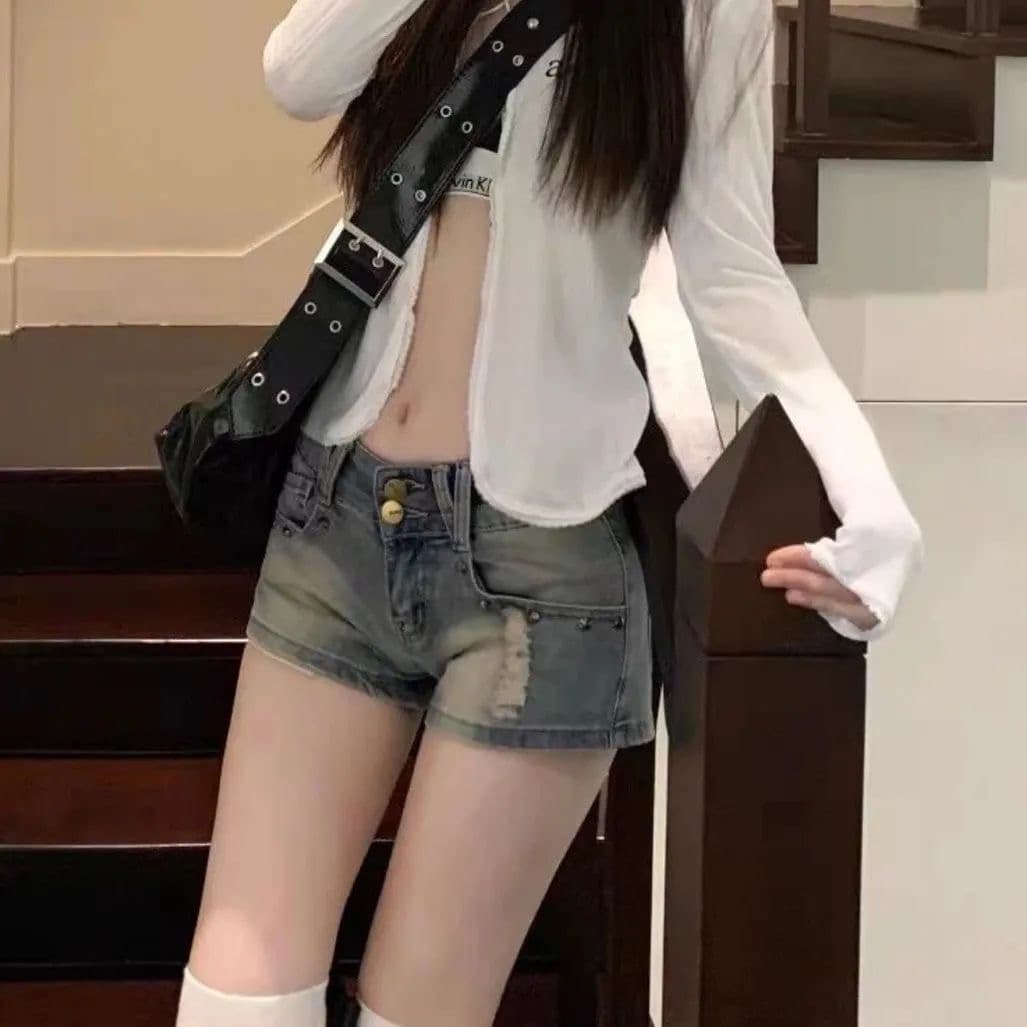 아메리칸 레트로 징 작은 키 여름 반바지 새로운 데님 초단바지 로우 웨이스트 타이트 슬림해 보이는 핫걸 핫 바지 이미지 2