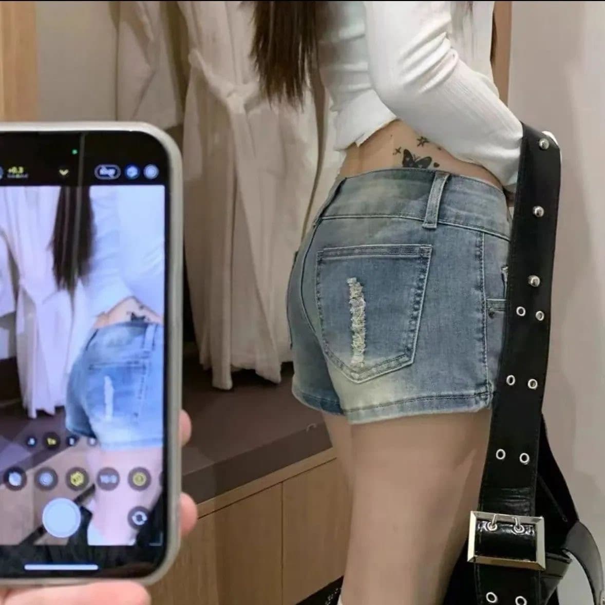 아메리칸 레트로 징 작은 키 여름 반바지 새로운 데님 초단바지 로우 웨이스트 타이트 슬림해 보이는 핫걸 핫 바지 이미지 4