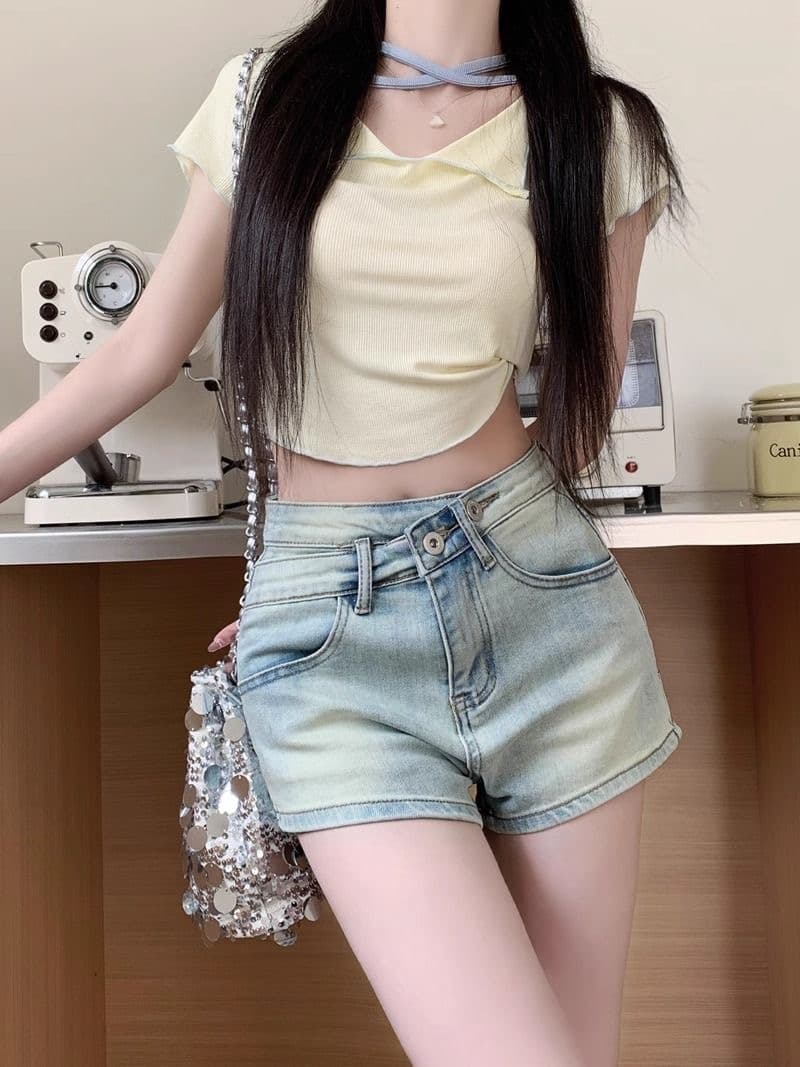 아메리칸 레트로 핫걸 하이 웨이스트 청바지 여성 여름 새로운 디자인 센스 작은 대중 핫 바지 스트레이트 반바지 바지 트렌디 상세 이미지 7