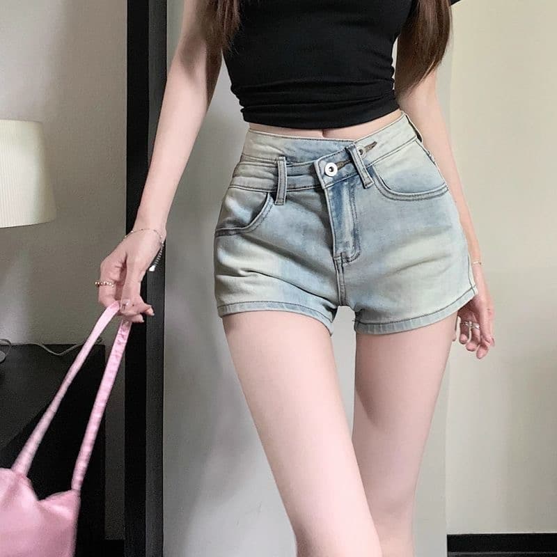 워싱 파란색 청바지 여성 여름 레트로 반바지 작은 키 하이웨이스트 스트레이트 팬츠 핫걸 몸매 가꾸기 캐주얼 핫 바지 상세 이미지 1