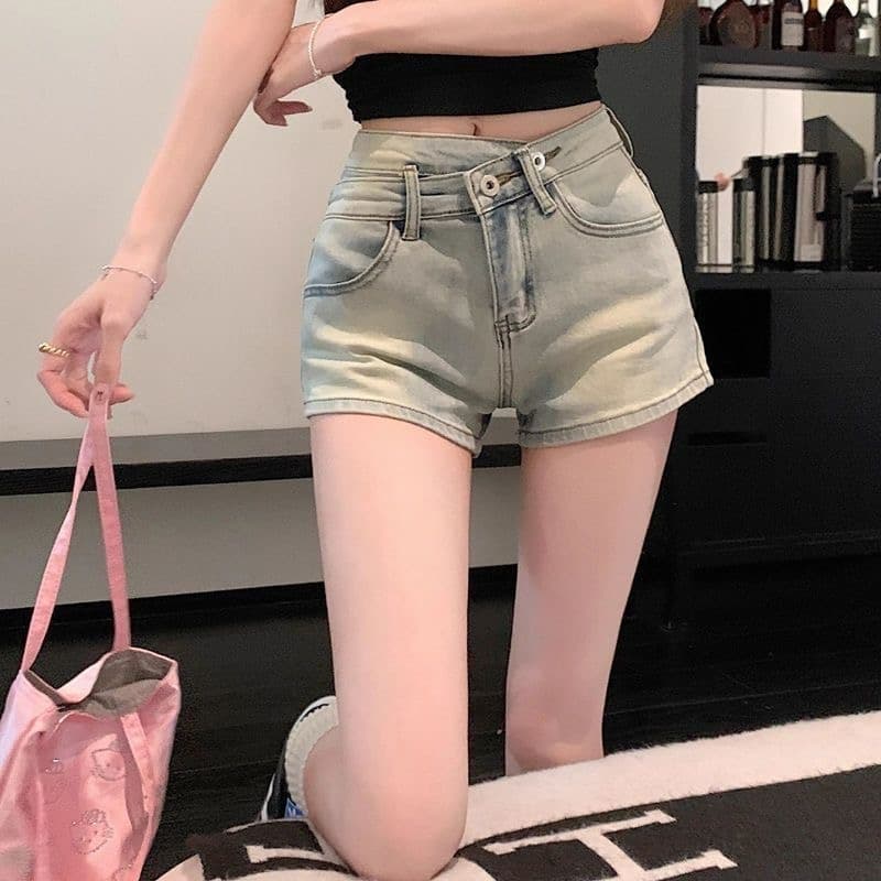 워싱 파란색 청바지 여성 여름 레트로 반바지 작은 키 하이웨이스트 스트레이트 팬츠 핫걸 몸매 가꾸기 캐주얼 핫 바지 상세 이미지 2