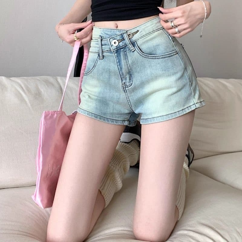 워싱 파란색 청바지 여성 여름 레트로 반바지 작은 키 하이웨이스트 스트레이트 팬츠 핫걸 몸매 가꾸기 캐주얼 핫 바지 상세 이미지 4