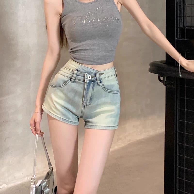 워싱 파란색 청바지 여성 여름 레트로 반바지 작은 키 하이웨이스트 스트레이트 팬츠 핫걸 몸매 가꾸기 캐주얼 핫 바지 상세 이미지 16