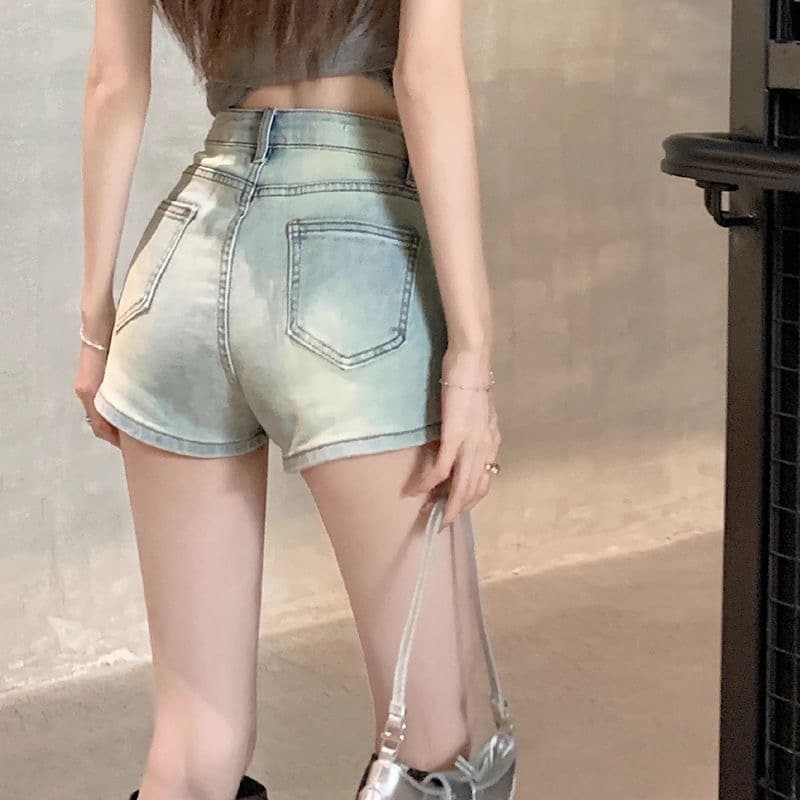 워싱 파란색 청바지 여성 여름 레트로 반바지 작은 키 하이웨이스트 스트레이트 팬츠 핫걸 몸매 가꾸기 캐주얼 핫 바지 상세 이미지 18