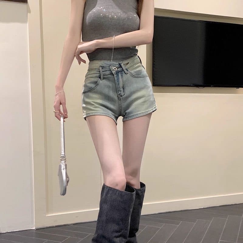 워싱 파란색 청바지 여성 여름 레트로 반바지 작은 키 하이웨이스트 스트레이트 팬츠 핫걸 몸매 가꾸기 캐주얼 핫 바지 상세 이미지 25