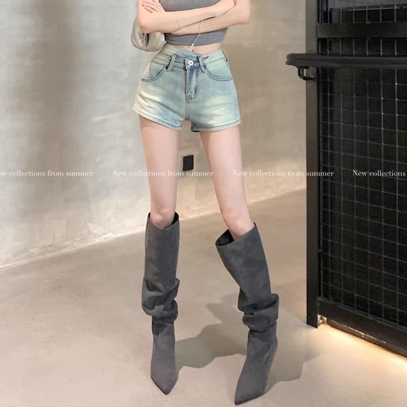 워싱 파란색 청바지 여성 여름 레트로 반바지 작은 키 하이웨이스트 스트레이트 팬츠 핫걸 몸매 가꾸기 캐주얼 핫 바지 상세 이미지 28