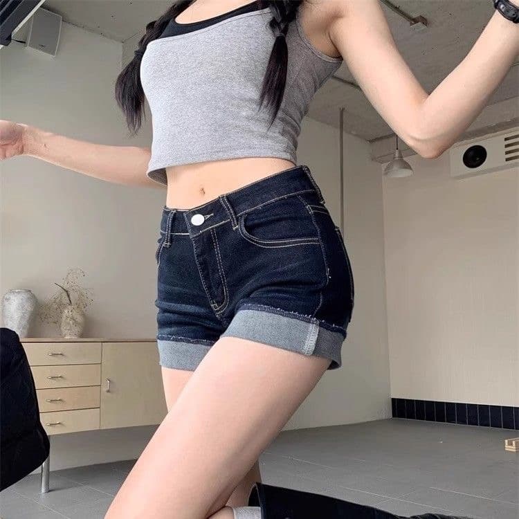한 부서 로우 웨이스트 다용도 펭 넓적 다리 바지 한국 스타일 새로운 슬림해 보이는 캐주얼 반바지 아름다움 넓적 다리 타이트 스커트 리프트 엉덩이 데님 짧은 바지 이미지 3