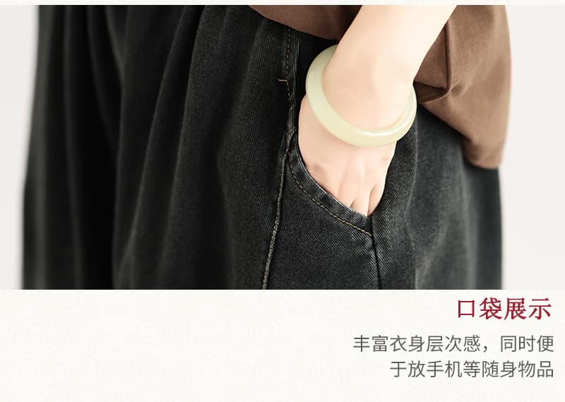 새로운 실사 레트로 캐주얼 루즈핏 빅 사이즈 워싱 청바지 여성 상세 이미지 4