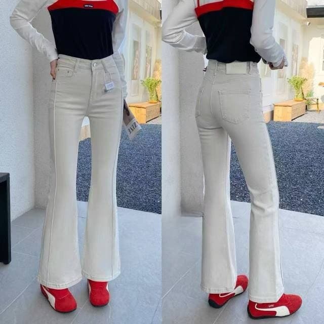 화이트 부츠컷 청바지 여성 2026 봄 여름 새로운 작은 키 핫걸 슬림해 보이는 다용도 나팔 바닥 청소 바지 상세 이미지 3
