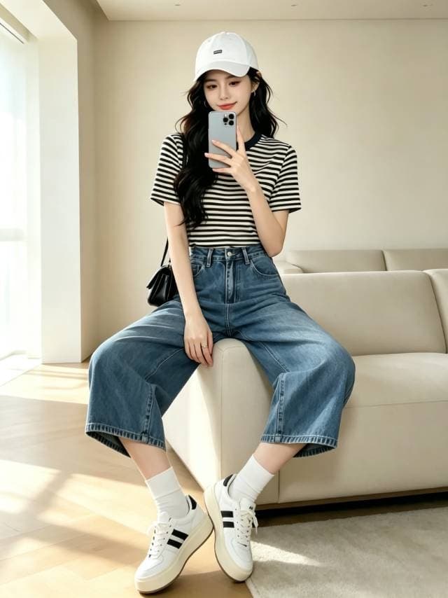 2026 년 여름 새로운 미니멀리즘 바람 하이웨이스트 넓은 다리 청바지 여성 여름 얇은 스타일 루즈핏 편안함 슬림해 보이는 8 점 바지 이미지 4