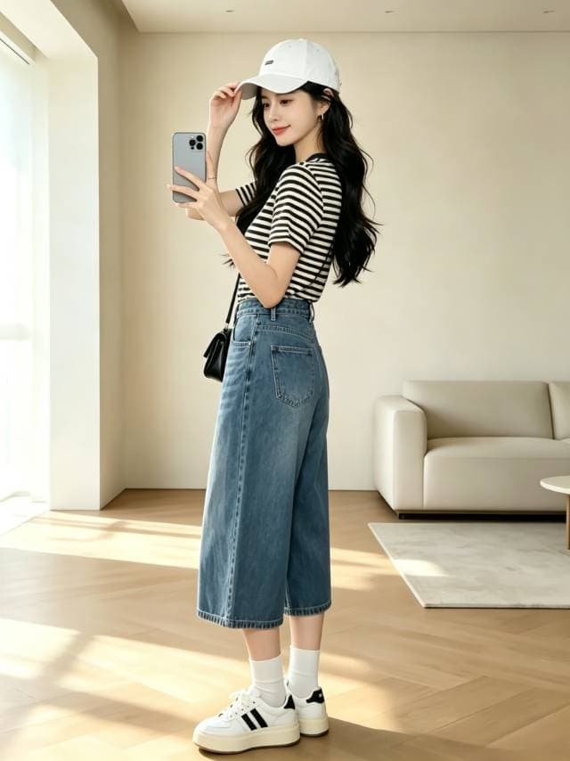 2026 년 여름 새로운 미니멀리즘 바람 하이웨이스트 넓은 다리 청바지 여성 여름 얇은 스타일 루즈핏 편안함 슬림해 보이는 8 점 바지 상세 이미지 4