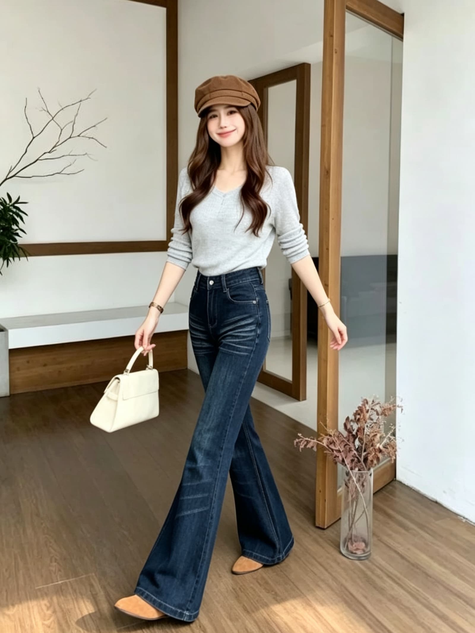 레트로 고양이 반드시 더블 공예 부츠컷 청바지 여성 2026 작은 키 새로운 패션 다용도 핫걸 나팔 바지 이미지 3
