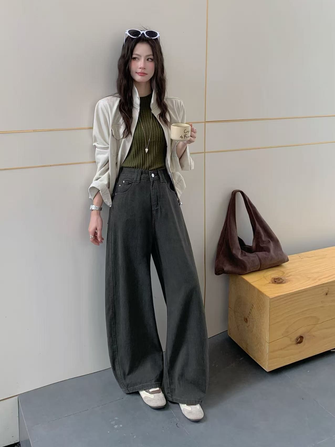 2026 가을 새로운 아메리칸 레트로 넓은 다리 청바지 여성 하이웨이스트 루즈핏 슬림해 보이는 다용도 캐주얼 모통이 칼 바지 상세 이미지 5