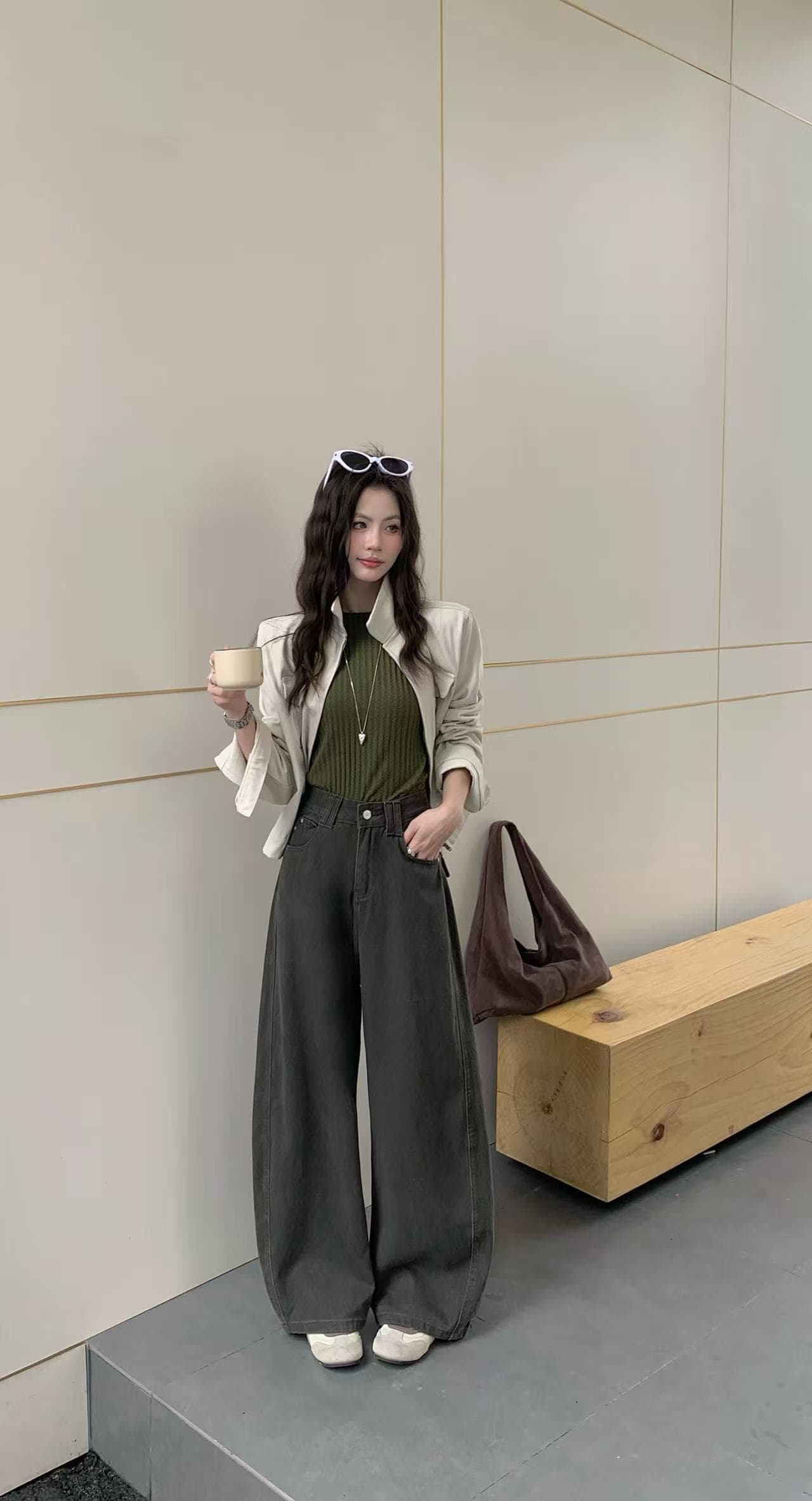 2026 가을 새로운 아메리칸 레트로 넓은 다리 청바지 여성 하이웨이스트 루즈핏 슬림해 보이는 다용도 캐주얼 모통이 칼 바지 상세 이미지 7