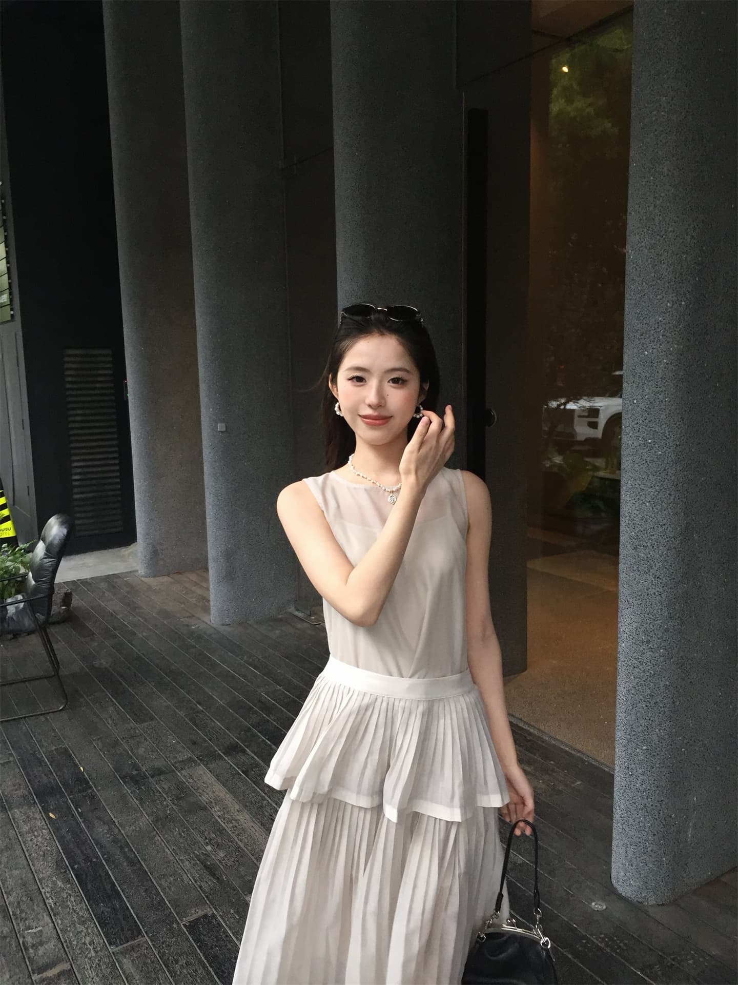 실사 정가 새로운 품격 스택 착용 민소매 드레스 물결무늬 랩스커트팬츠 세트 이미지 2