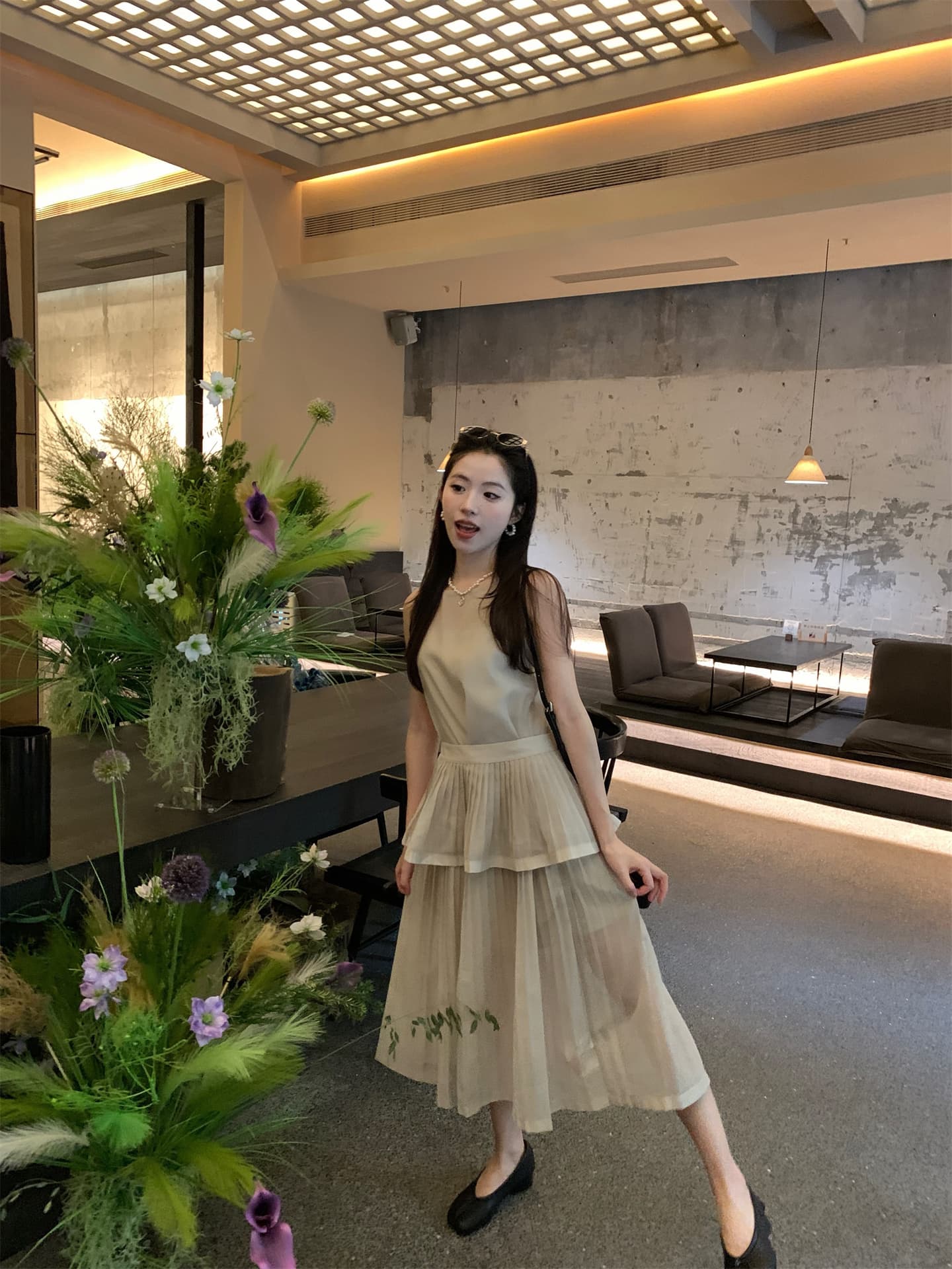 실사 정가 새로운 품격 스택 착용 민소매 드레스 물결무늬 랩스커트팬츠 세트 이미지 3