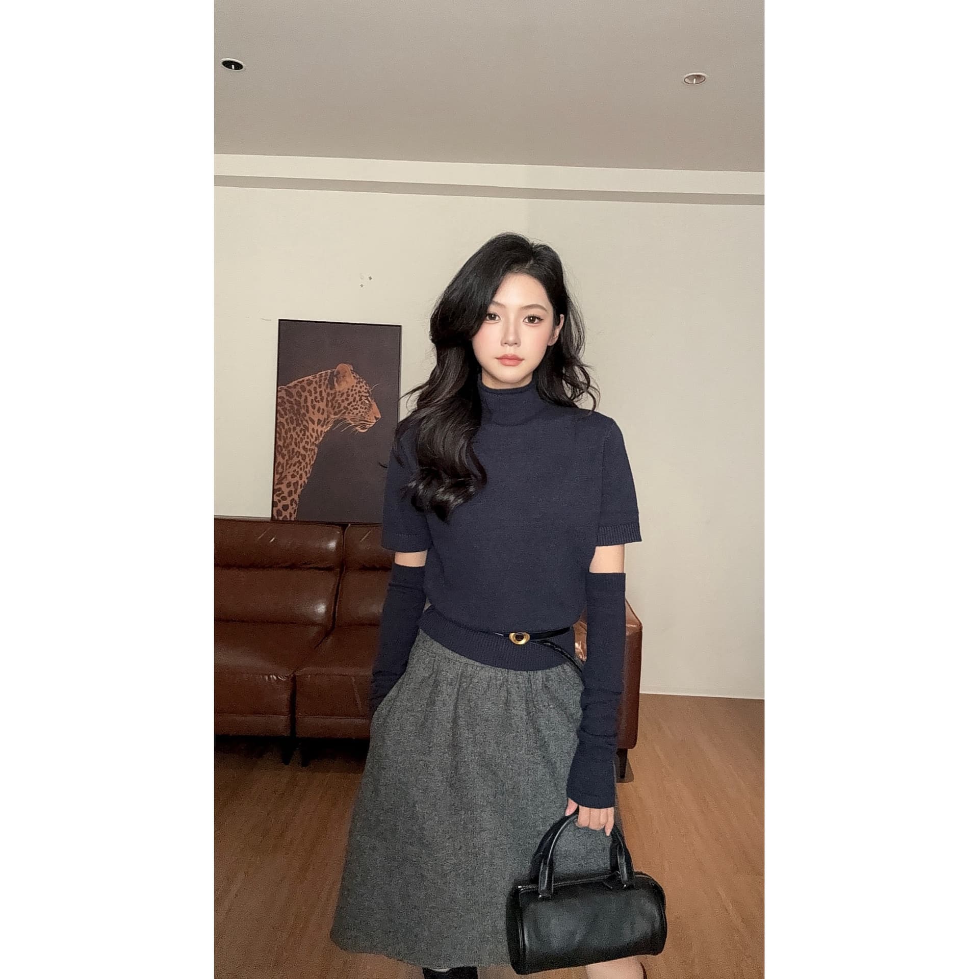 작은 대중 디자인 센스 품격 캐주얼 고급 센스 모직물 맨위 상세 이미지 7