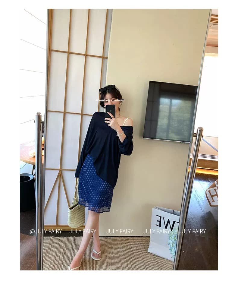 kool 의류 도서관 얇고 가벼운 프린트 도트 무늬 롱 코트 반신 스커트 여성 여름 루즈핏 도루 가을 슬림해 보이는 스트레이트 미니 스커트 상세 이미지 6