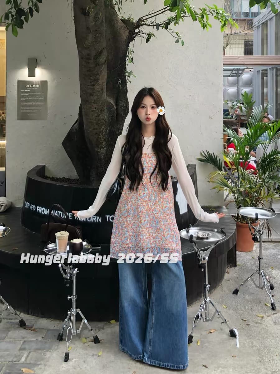 꽃밭 창 htmeme 봄날 유화 스택 착용 꽃무늬 슬립 드레스 여성 봄 여름 슬림해 보이는 민소매 드레스 상세 이미지 10