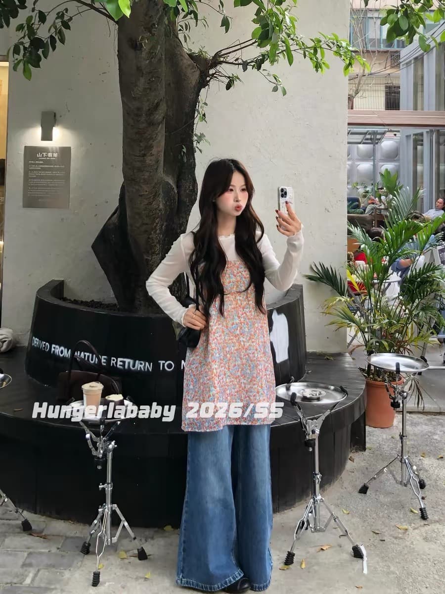 꽃밭 창 htmeme 봄날 유화 스택 착용 꽃무늬 슬립 드레스 여성 봄 여름 슬림해 보이는 민소매 드레스 상세 이미지 13