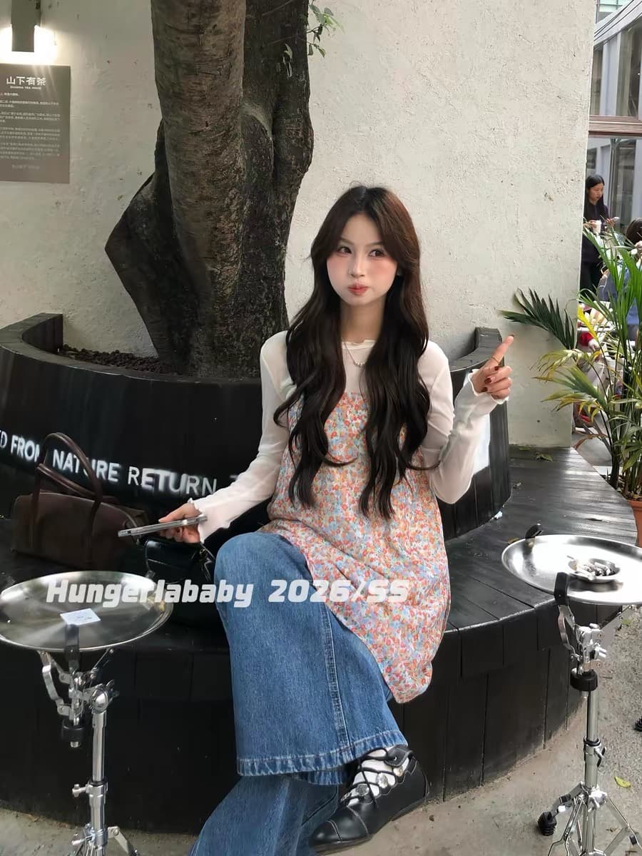 꽃밭 창 htmeme 봄날 유화 스택 착용 꽃무늬 슬립 드레스 여성 봄 여름 슬림해 보이는 민소매 드레스 상세 이미지 14