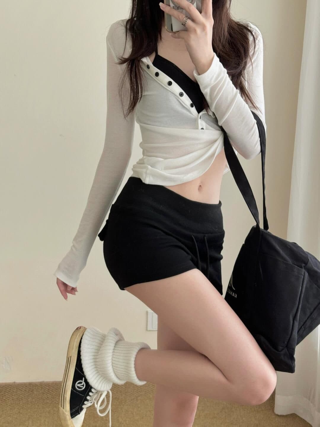회색 하이웨이스트 운동 반바지 여성 여름 느긋한 바람 아메리칸 다용도 한 마디 캐주얼 웨이 바지 상세 이미지 28
