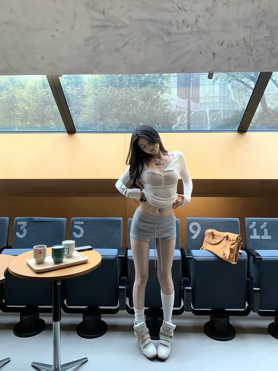 회색 하이웨이스트 운동 반바지 여성 여름 느긋한 바람 아메리칸 다용도 한 마디 캐주얼 웨이 바지 상세 이미지 37