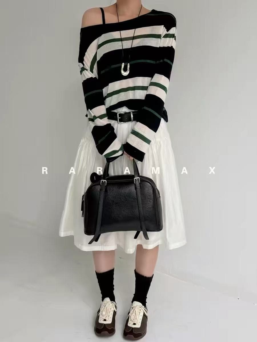 elegantbb 26ss 프랑스식 순수한 욕망 느긋한 바람 푸른 녹색 스트라이프 긴팔 여성 여름 자외선 차단 루즈핏 블라우스 티셔츠 상세 이미지 5