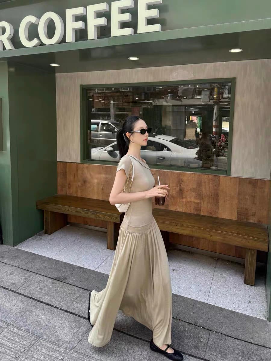 tach paola 프랑스식 빛 럭셔리 오프숄더 반신 치마 세트 달콤함 부드러운 바람 여름 품격 슬림해 보이는 투피스 세트 이미지 2