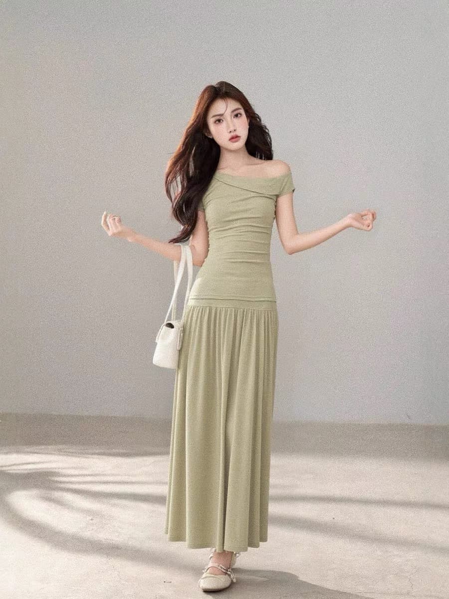 tach paola 프랑스식 빛 럭셔리 오프숄더 반신 치마 세트 달콤함 부드러운 바람 여름 품격 슬림해 보이는 투피스 세트 상세 이미지 14