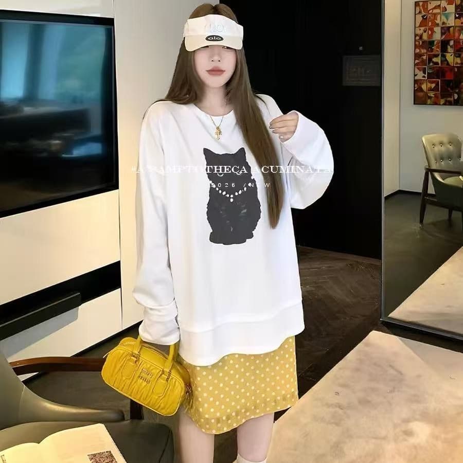 luu 복숭아 안녕하세요. 어린이 도트 무늬 프린트 스트레이트 한 마디 반신 스커트 여성 봄 가을 루즈핏 디자인 센스 중간 길이 치마 이미지 5