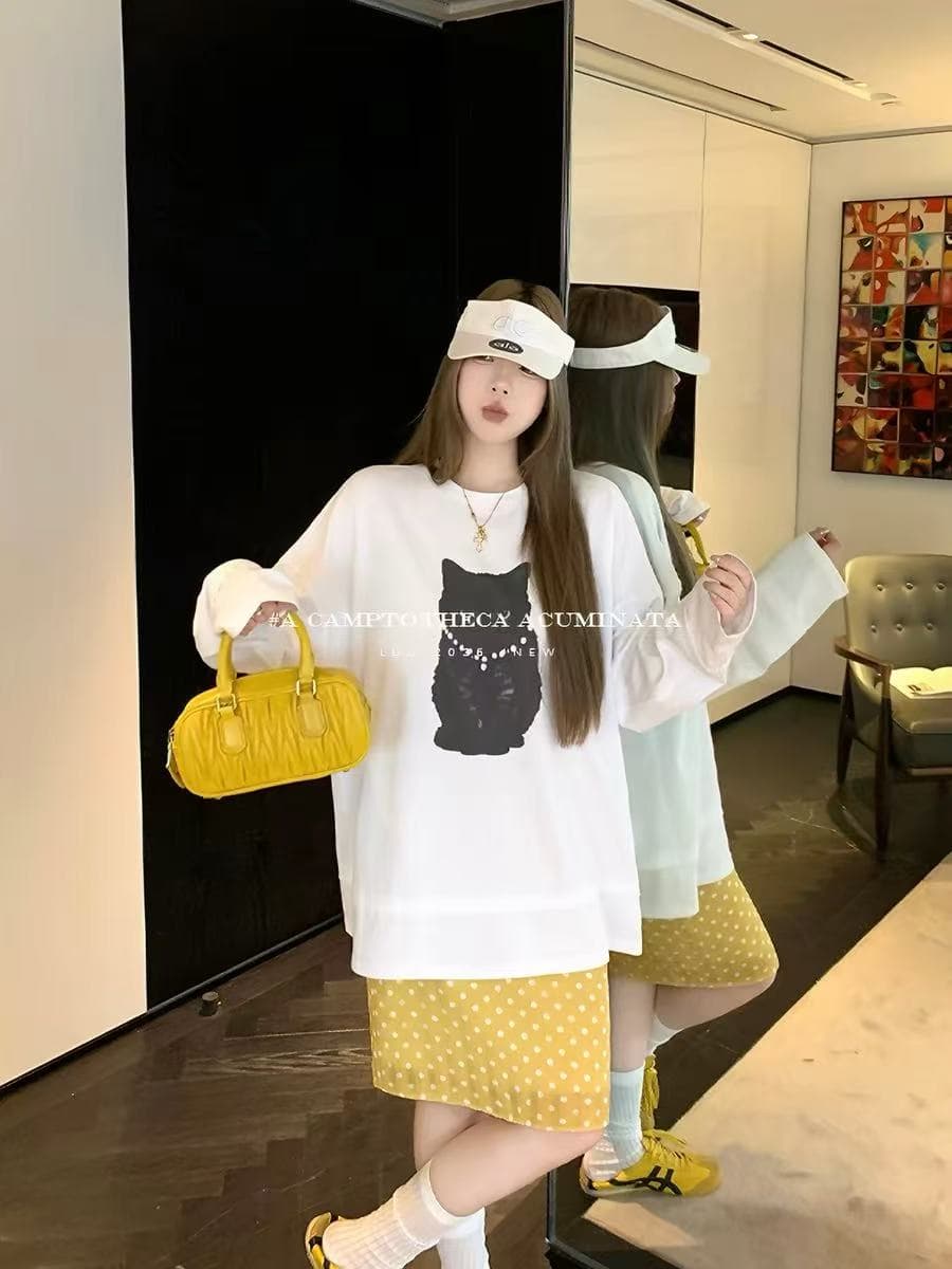 luu 복숭아 안녕하세요. 어린이 도트 무늬 프린트 스트레이트 한 마디 반신 스커트 여성 봄 가을 루즈핏 디자인 센스 중간 길이 치마 상세 이미지 3