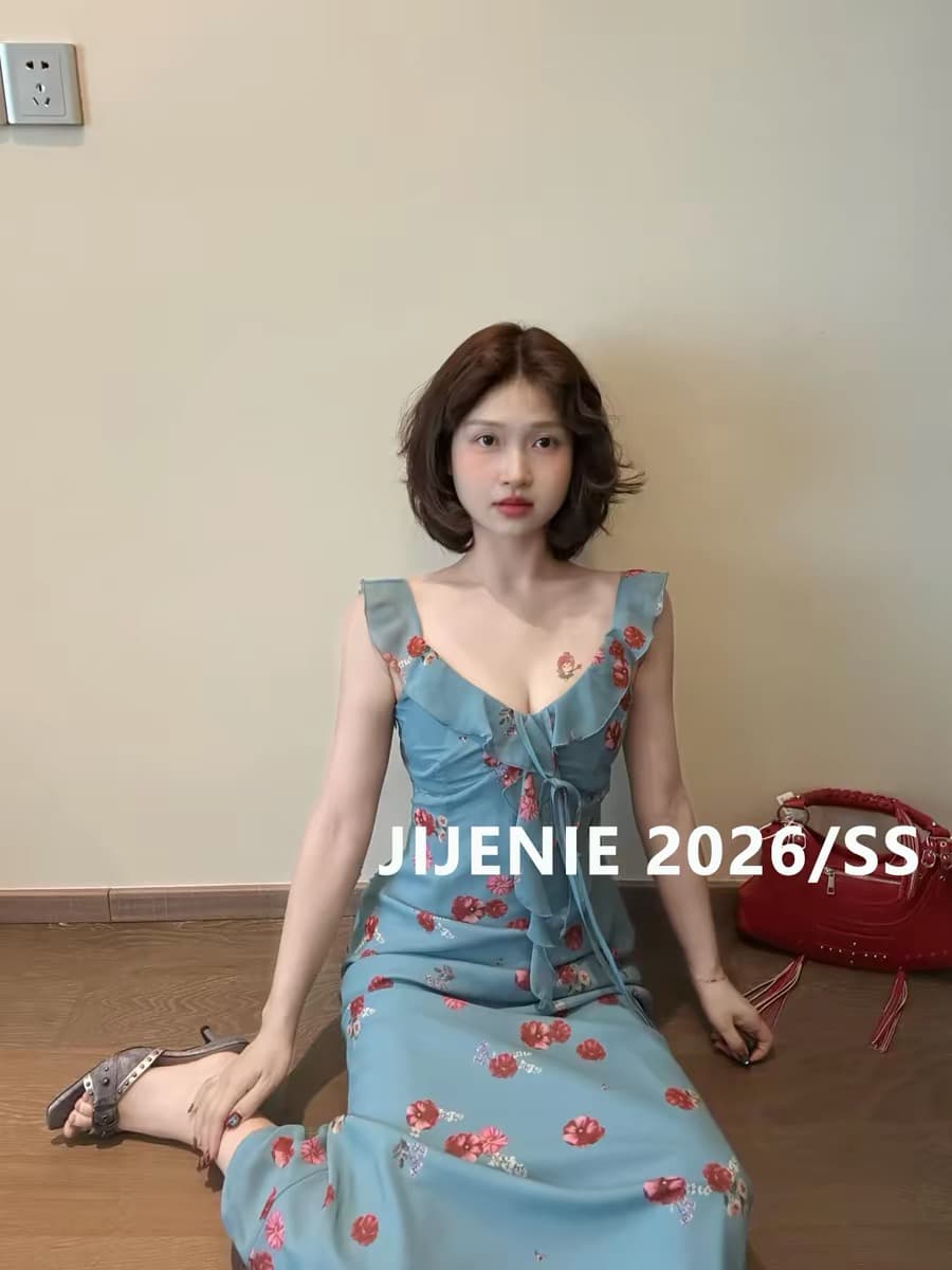 소중한 이웃 Mingyan 대 아름다움 고급 센스 레트로 파란색 꽃무늬 여성 드레스 여름 해변가 휴가 바람 롱 스커트 상세 이미지 10