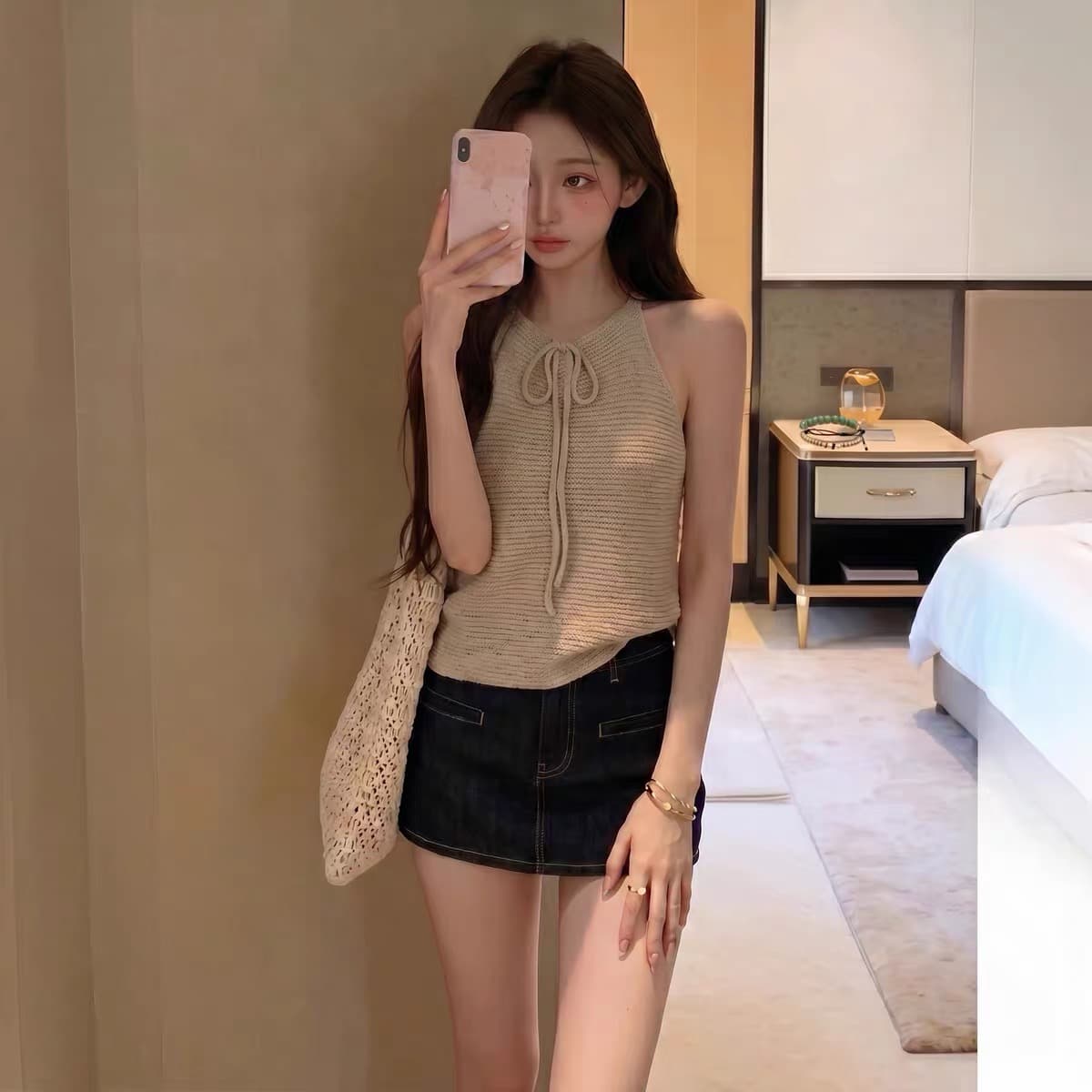 지금 재고 있음 하나 의류 둘 착용 니트 슬립 행침 목 레이스업 v 칼라 두 착용 법 다용도 외출용 조끼